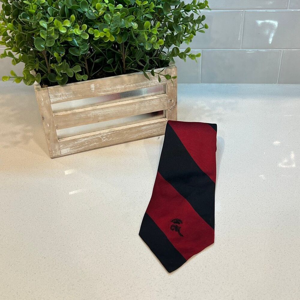Countess Mara Men's Red and Black Striped Silk Logo Necktie 3.5" X 56"